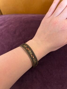 Vintage-Inspired Brass Cuff Bracelet with Engraved Detail